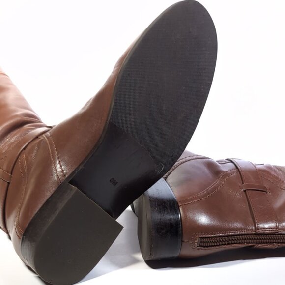 TORY BURCH Boots 8 Brown Adeline Logo Knee High Riding Boots Size 8 - Picture 7 of 8